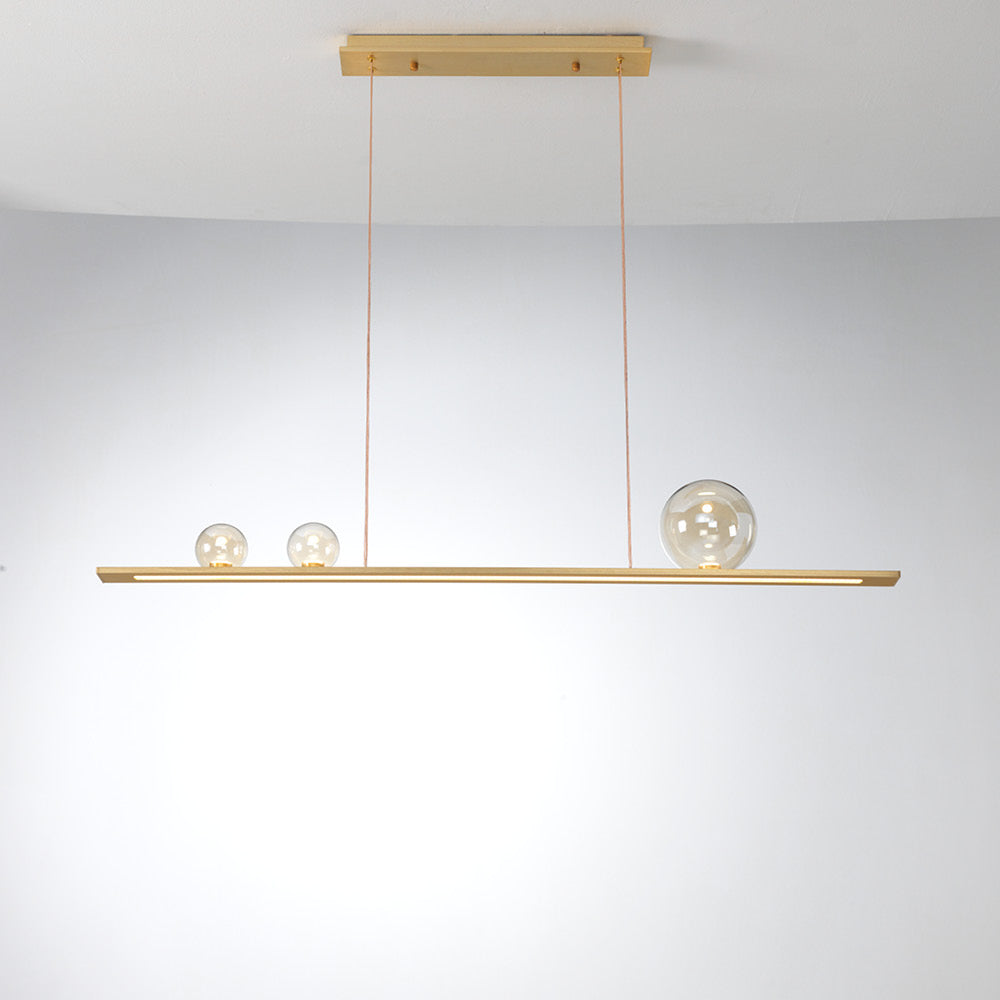 MOONLIGHT SOSPENSIONE ORO SPAZZOLATO CON SFERE AMBRATE 36W 3000K | VIVIDA INTERNATIONAL