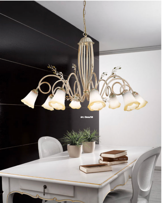 LAMPADARIO| 8 LUCI | AVORIO | FERRO BATTUTO