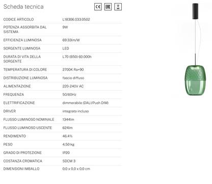 SOSPESO | ADAMAS | VETRO 33CM |PANZERI